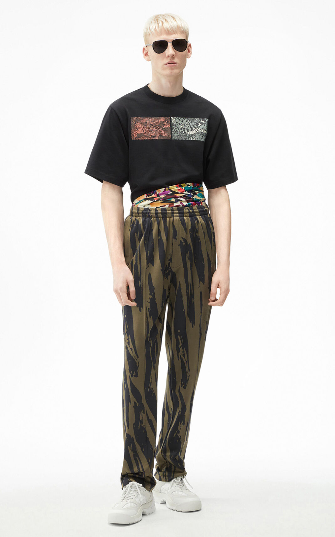 Pantalon Kenzo Homme Pleat Camo oversize Grise Clair FIEQK-4598